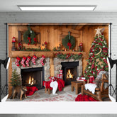 Lofaris Cabin Fireplace Socks Dog Chair Christmas Backdrop
